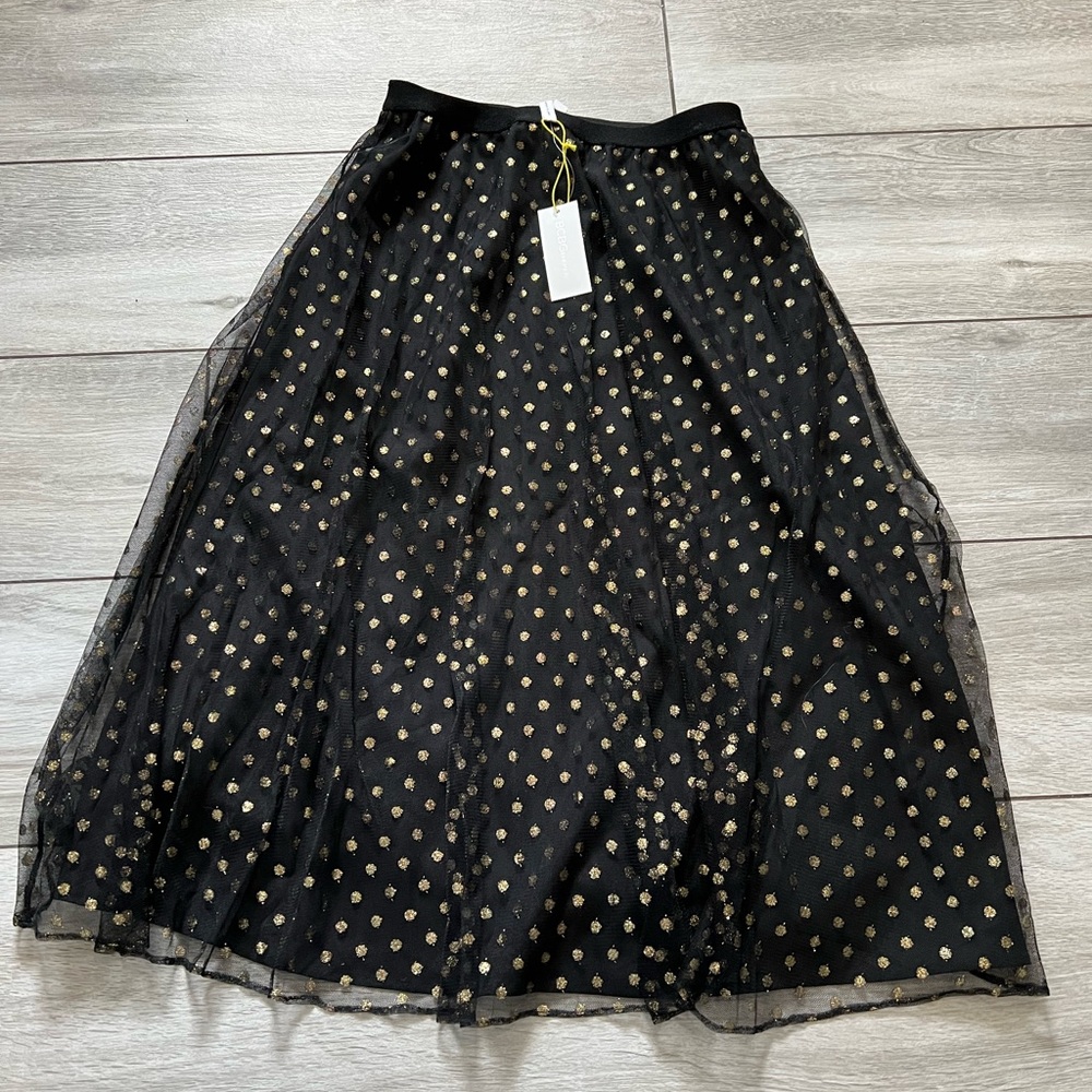 BCBGeneration Beautiful Brand New Black Gold Dots Skirt Size S